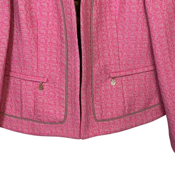 Anne Klein Tweed Pink Blazer Jacket Open Front Long Sleeve Petite Women's 10P - Picture 4 of 10